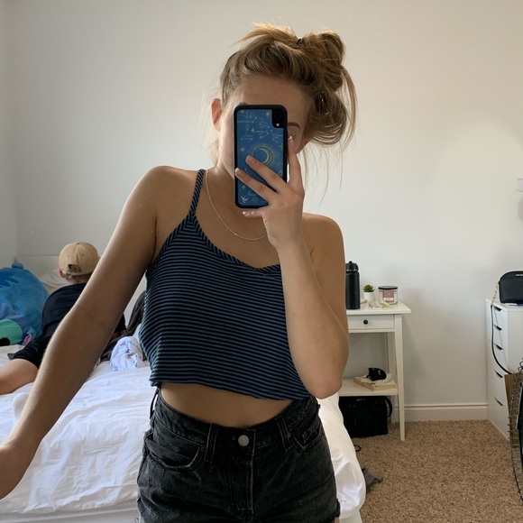 BLUE & BLACK STRIPED CROP TOP - Picture 1 of 3
